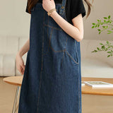 Casual Denim Dress with Faux Two-Piece Design