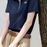 Casual Polo Shirt with Contrast Trim and Embroidery - liwisi