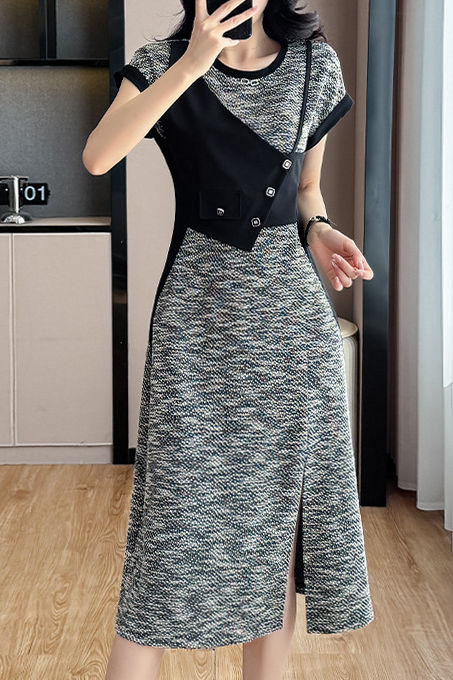Trendy Asymmetrical Patchwork Dress for Work - liwisi