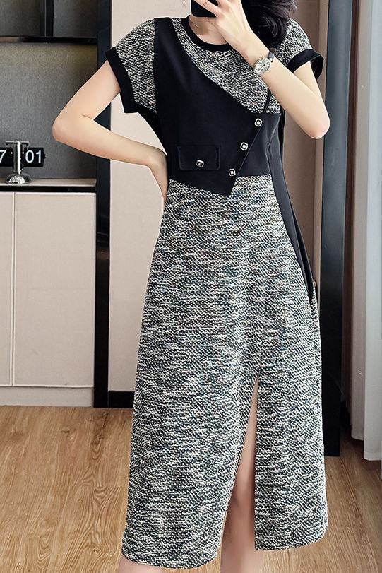 Trendy Asymmetrical Patchwork Dress for Work - liwisi