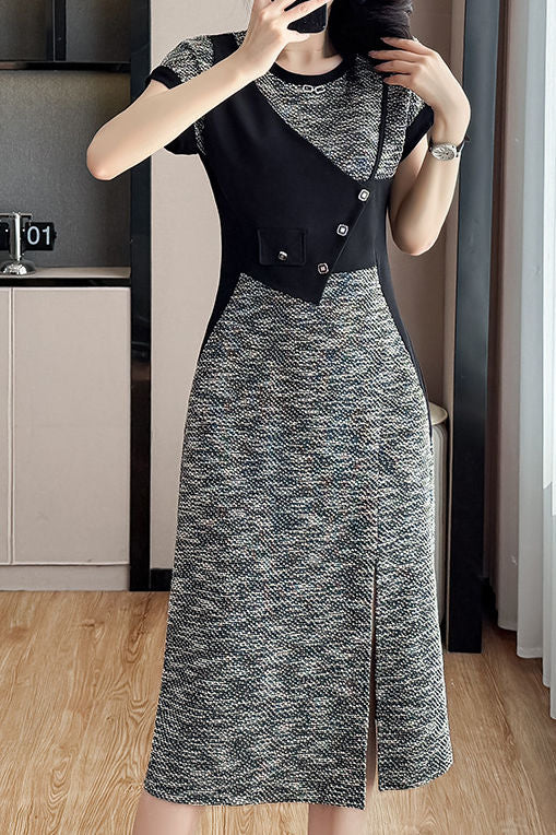 Trendy Asymmetrical Patchwork Dress for Work - liwisi
