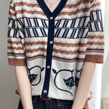 Trendy Casual Knit Top with Artistic Print - liwisi