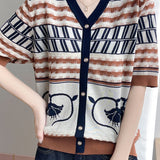 Trendy Casual Knit Top with Artistic Print - liwisi