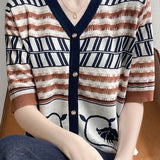 Trendy Casual Knit Top with Artistic Print - liwisi
