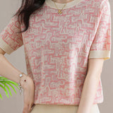 Trendy Jacquard Knit Short-Sleeve T-Shirt