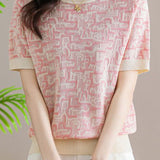 Trendy Jacquard Knit Short-Sleeve T-Shirt