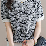 Trendy Jacquard Knit Short-Sleeve T-Shirt