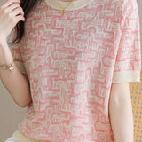 Trendy Jacquard Knit Short-Sleeve T-Shirt