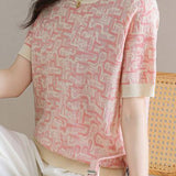 Trendy Jacquard Knit Short-Sleeve T-Shirt