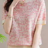 Trendy Jacquard Knit Short-Sleeve T-Shirt