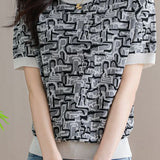 Trendy Jacquard Knit Short-Sleeve T-Shirt