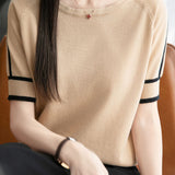 Versatile Pure Cotton Knit Short-Sleeve T-Shirt