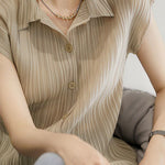 Trendy Pleated Short-Sleeve Polo Shirt - liwisi