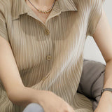 Trendy Pleated Short-Sleeve Polo Shirt - liwisi
