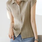 Trendy Pleated Short-Sleeve Polo Shirt - liwisi