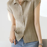 Trendy Pleated Short-Sleeve Polo Shirt - liwisi