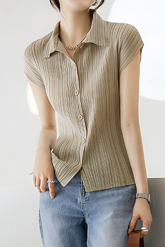 Trendy Pleated Short-Sleeve Polo Shirt - liwisi