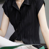 Trendy Pleated Short-Sleeve Polo Shirt - liwisi