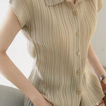Trendy Pleated Short-Sleeve Polo Shirt - liwisi