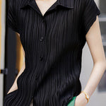 Trendy Pleated Short-Sleeve Polo Shirt - liwisi