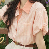 French retro striped short-sleeve blouse - liwisi