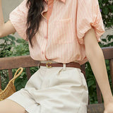 French retro striped short-sleeve blouse - liwisi