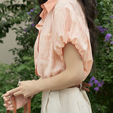 French retro striped short-sleeve blouse - liwisi