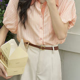 French retro striped short-sleeve blouse - liwisi