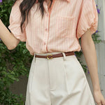 French retro striped short-sleeve blouse - liwisi