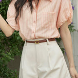 French retro striped short-sleeve blouse - liwisi