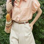 French retro striped short-sleeve blouse - liwisi