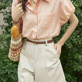 French retro striped short-sleeve blouse - liwisi