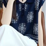 Fashionable knitted jacquard polo top - liwisi