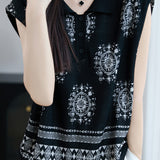 Fashionable knitted jacquard polo top - liwisi