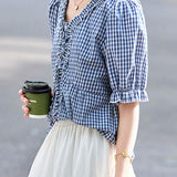 French-chic color-block striped short-sleeve top