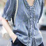 French-chic color-block striped short-sleeve top