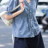 French-chic color-block striped short-sleeve top