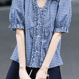 French-chic color-block striped short-sleeve top