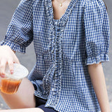 French-chic color-block striped short-sleeve top