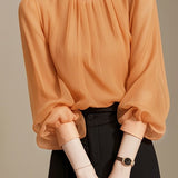 French early-autumn burnt orange 3/4 sleeve blouse - liwisi