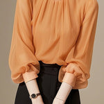 French early-autumn burnt orange 3/4 sleeve blouse - liwisi