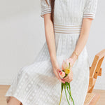 French-style lace hollow square-neck dress - liwisi