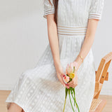French-style lace hollow square-neck dress - liwisi