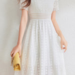 French-style lace hollow square-neck dress - liwisi