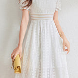 French-style lace hollow square-neck dress - liwisi