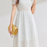 French-style lace hollow square-neck dress - liwisi