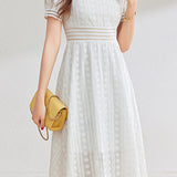 French-style lace hollow square-neck dress - liwisi