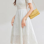French-style lace hollow square-neck dress - liwisi