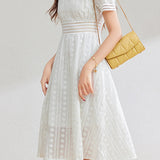 French-style lace hollow square-neck dress - liwisi
