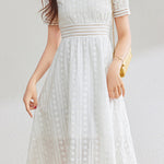 French-style lace hollow square-neck dress - liwisi